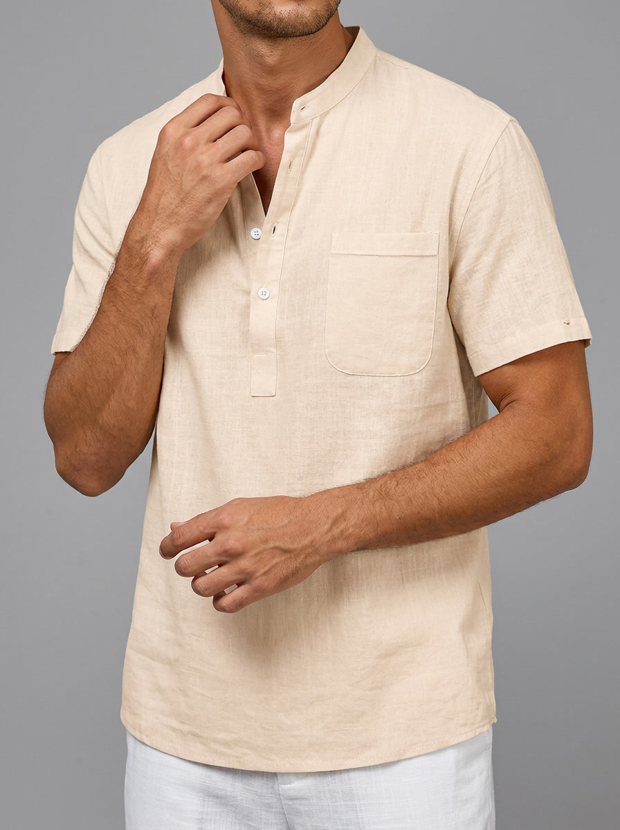 Ethan | Men's Band Collar Henley Shirt | Chest Pocket-Eltrendio