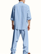 Oliver | Men's Band Collar Shirt Set | Chest Pocket · Eltrendio