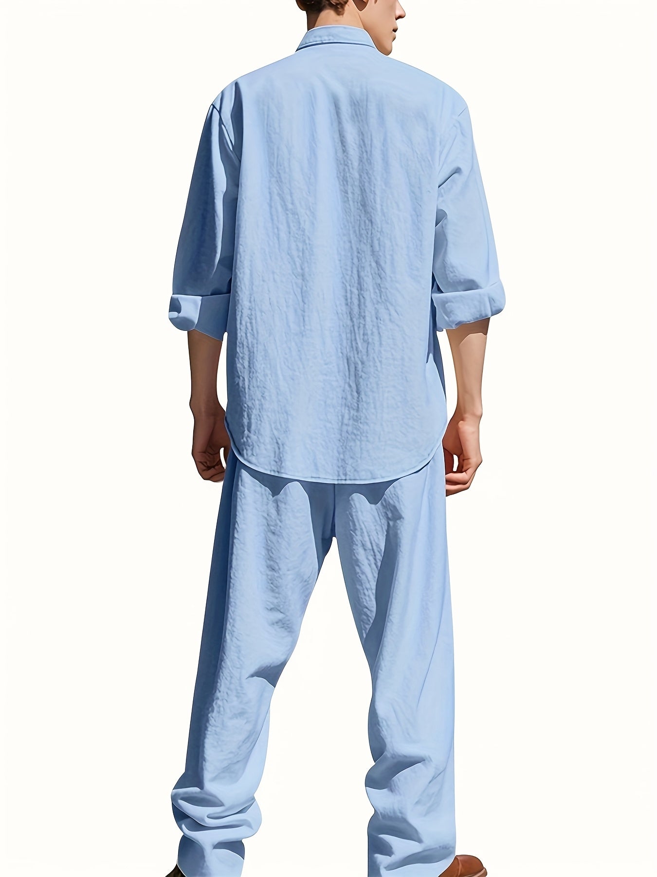 Oliver | Men's Band Collar Shirt Set | Chest Pocket · Eltrendio