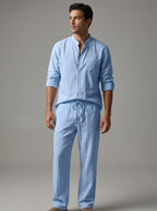 Oliver | Men's Band Collar Shirt Set | Chest Pocket-Eltrendio