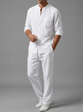 Oliver | Men's Band Collar Shirt Set | Chest Pocket-Eltrendio