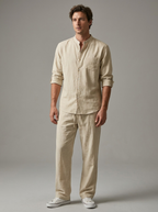 Oliver | Men's Band Collar Shirt Set | Chest Pocket-Eltrendio