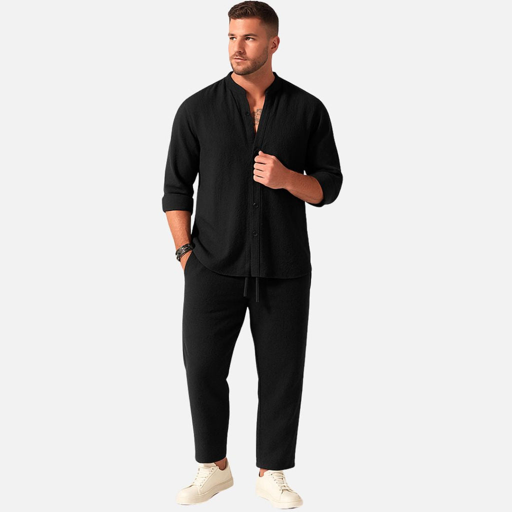 Oliver | Men's Band Collar Shirt & Trousers Set | Relaxed Fit · Eltrendio