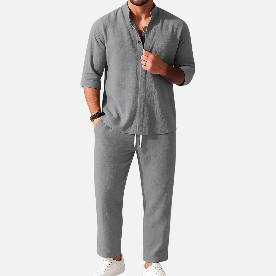 Oliver | Men's Band Collar Shirt & Trousers Set | Relaxed Fit · Eltrendio