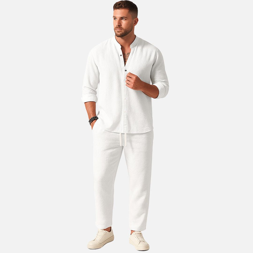 Oliver | Men's Band Collar Shirt & Trousers Set | Relaxed Fit · Eltrendio