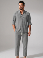Hudson | Men's Band Collar Shirt Trousers Set | Relaxed Fit-Eltrendio