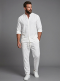 Hudson | Men's Band Collar Shirt Trousers Set | Relaxed Fit-Eltrendio