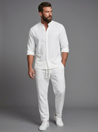 Hudson | Men's Band Collar Shirt Trousers Set | Relaxed Fit-Eltrendio