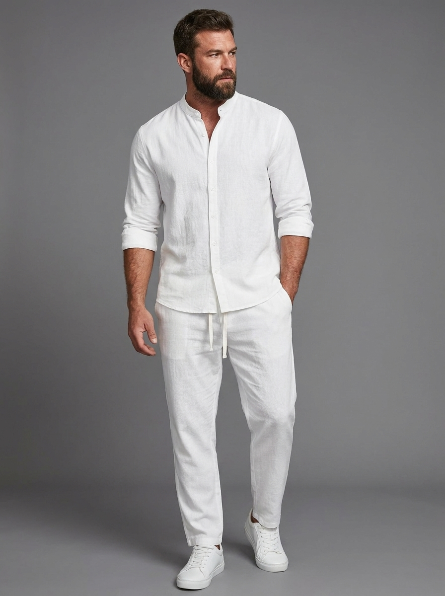 Hudson | Men's Band Collar Shirt Trousers Set | Relaxed Fit-Eltrendio