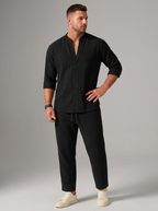 Hudson | Men's Band Collar Shirt Trousers Set | Relaxed Fit-Eltrendio