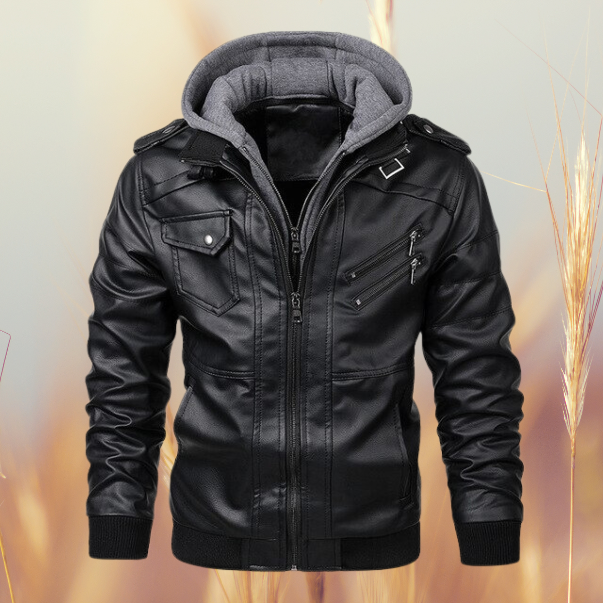 Oliver | Men's Biker Leather Jacket | Removable Hood · Eltrendio
