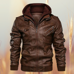 Oliver | Men's Biker Leather Jacket | Removable Hood · Eltrendio