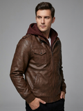 Isaac | Men's Biker Leather Jacket | Removable Hood-Eltrendio