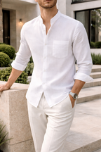 Oliver | Men's Grandad Collar Shirt | Linen Blend · Eltrendio