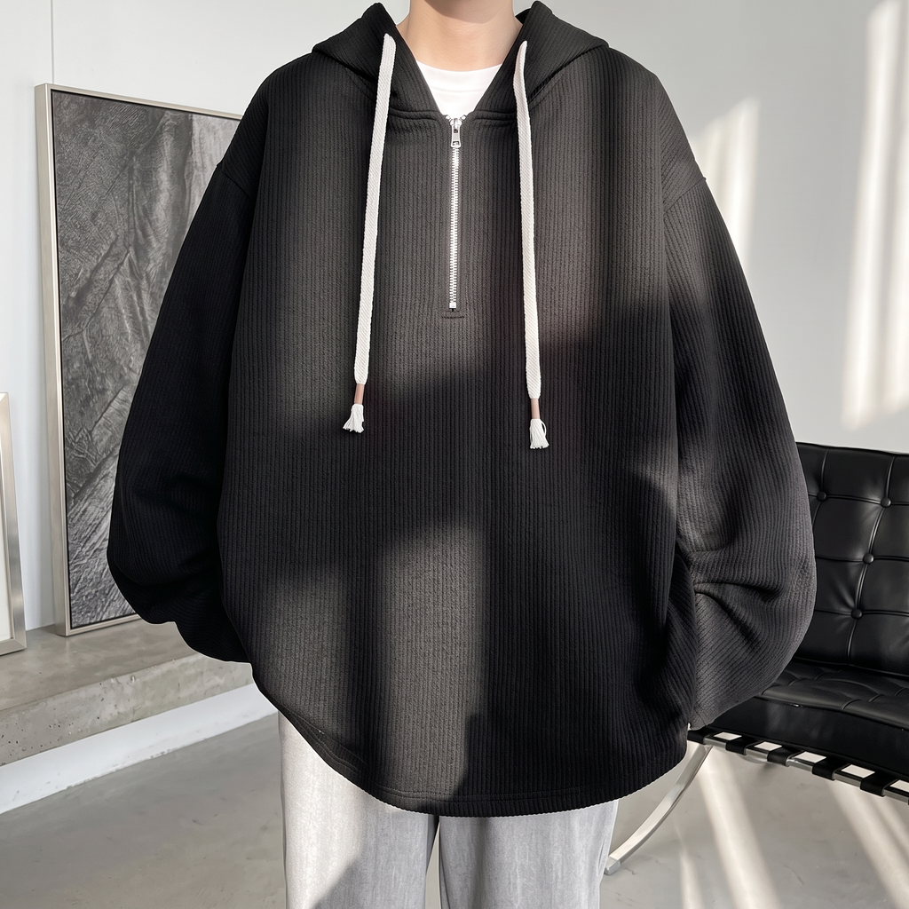 Oliver | Men's Half-Zip Hoodie | Ribbed Texture · Eltrendio