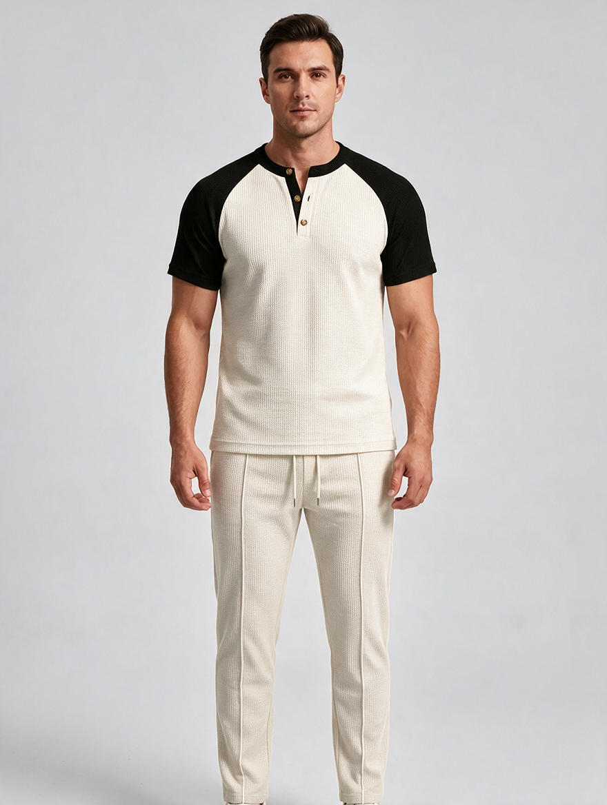 Oscar | Men's Henley Tracksuit Set | Waffle-Knit-Eltrendio