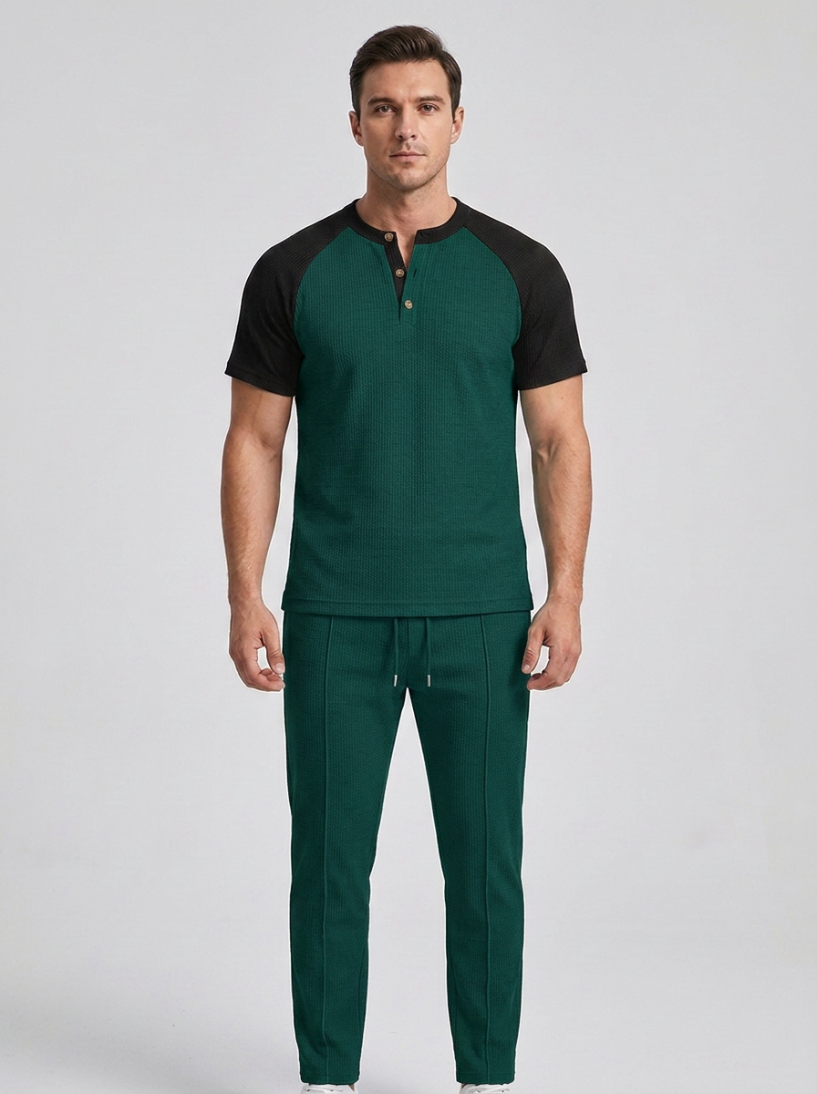 Oscar | Men's Henley Tracksuit Set | Waffle-Knit-Eltrendio