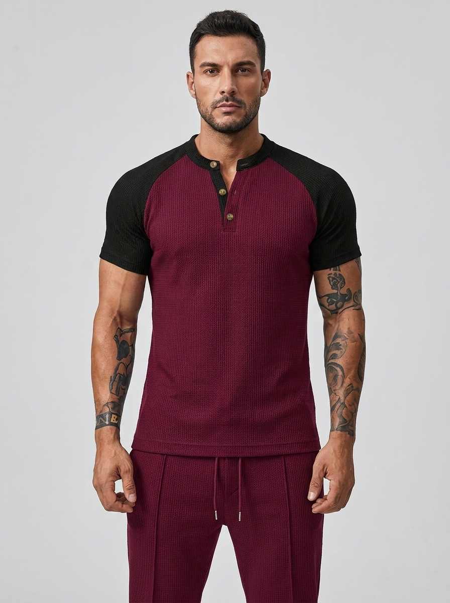 Oscar | Men's Henley Tracksuit Set | Waffle-Knit-Eltrendio