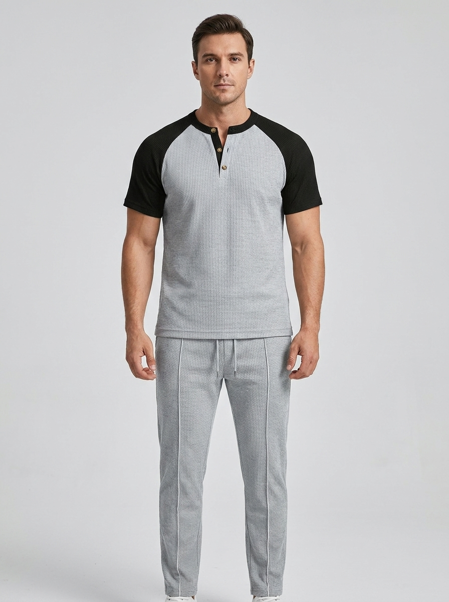 Oscar | Men's Henley Tracksuit Set | Waffle-Knit-Eltrendio