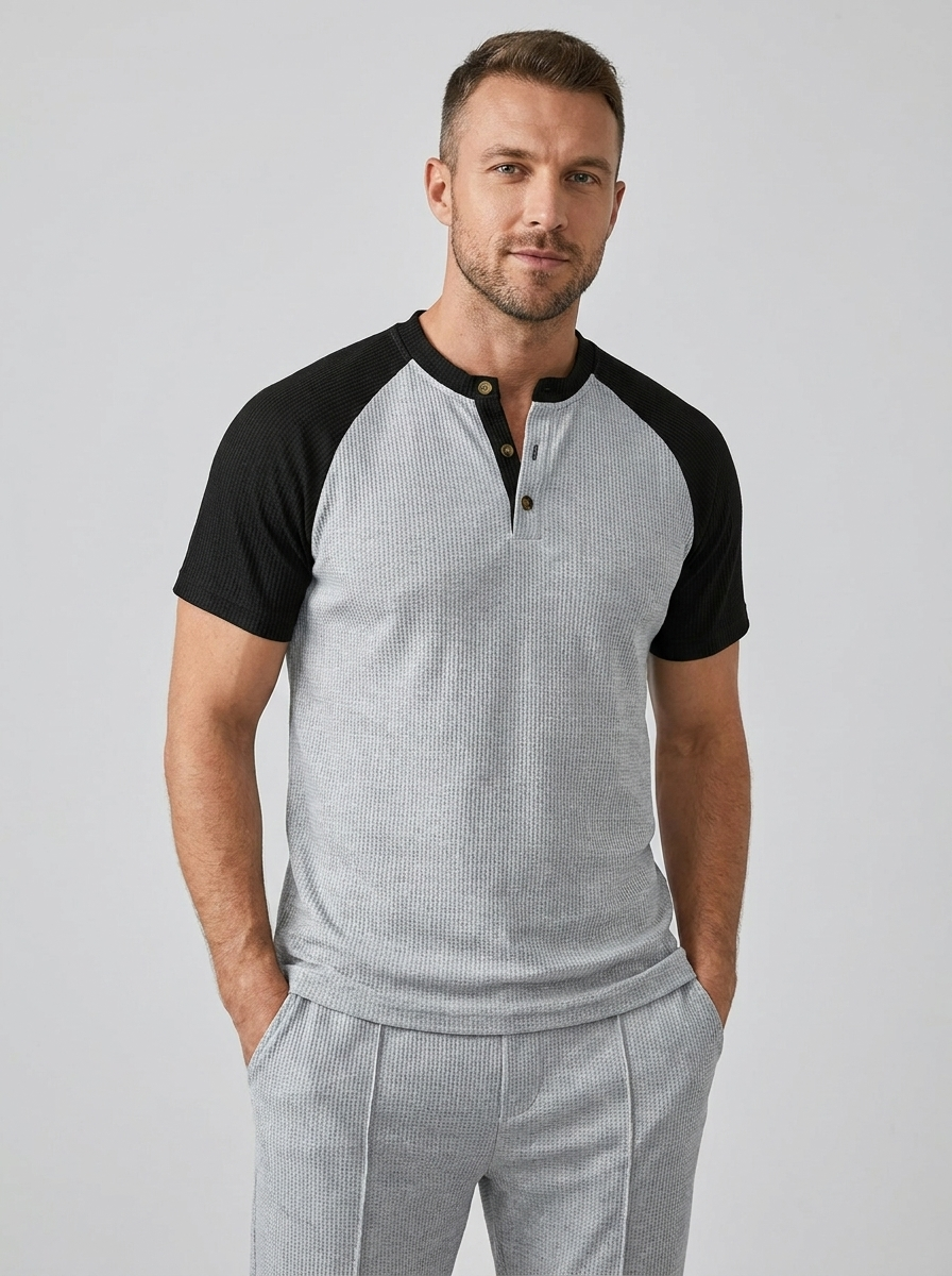 Oscar | Men's Henley Tracksuit Set | Waffle-Knit-Eltrendio