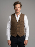 Nathan | Men's Herringbone Waistcoat | Multi-Pocket Tweed-Eltrendio