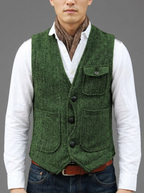 Nathan | Men's Herringbone Waistcoat | Multi-Pocket Tweed-Eltrendio