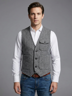 Nathan | Men's Herringbone Waistcoat | Multi-Pocket Tweed-Eltrendio