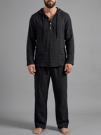Oliver | Men's Hooded Lounge Set | Breathable Linen-Eltrendio
