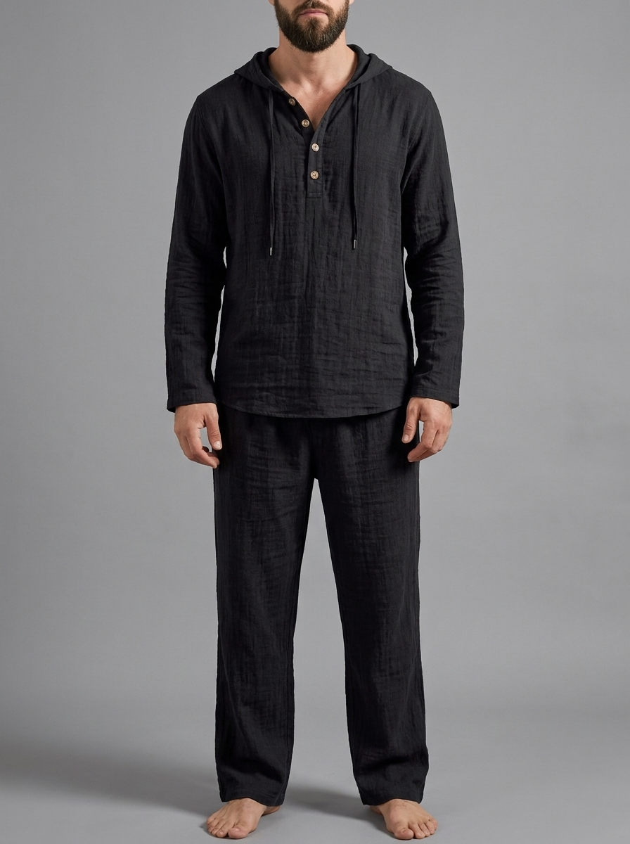 Oliver | Men's Hooded Lounge Set | Breathable Linen-Eltrendio