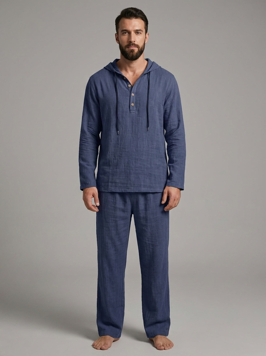 Oliver | Men's Hooded Lounge Set | Breathable Linen-Eltrendio