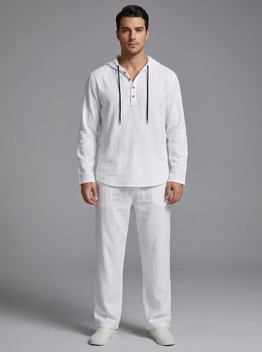 Oliver | Men's Hooded Lounge Set | Breathable Linen-Eltrendio