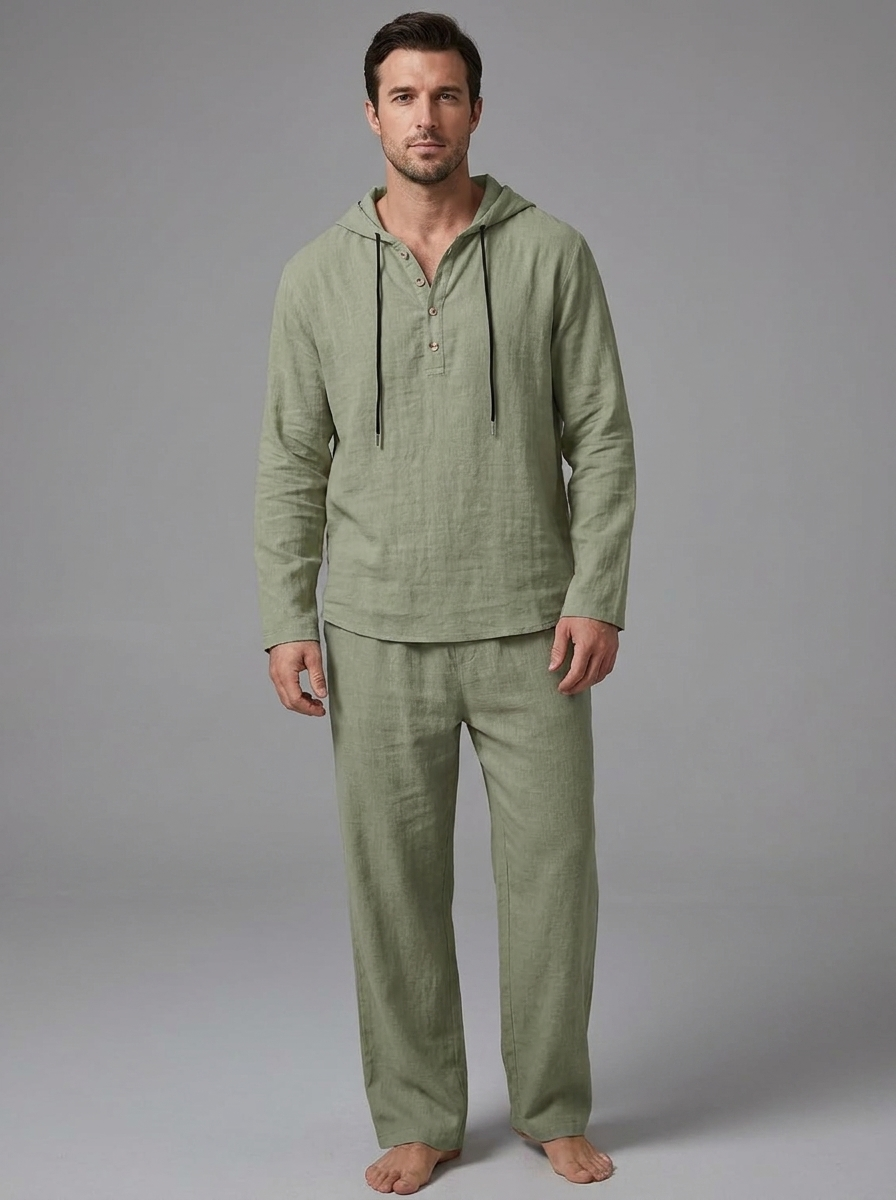 Oliver | Men's Hooded Lounge Set | Breathable Linen-Eltrendio
