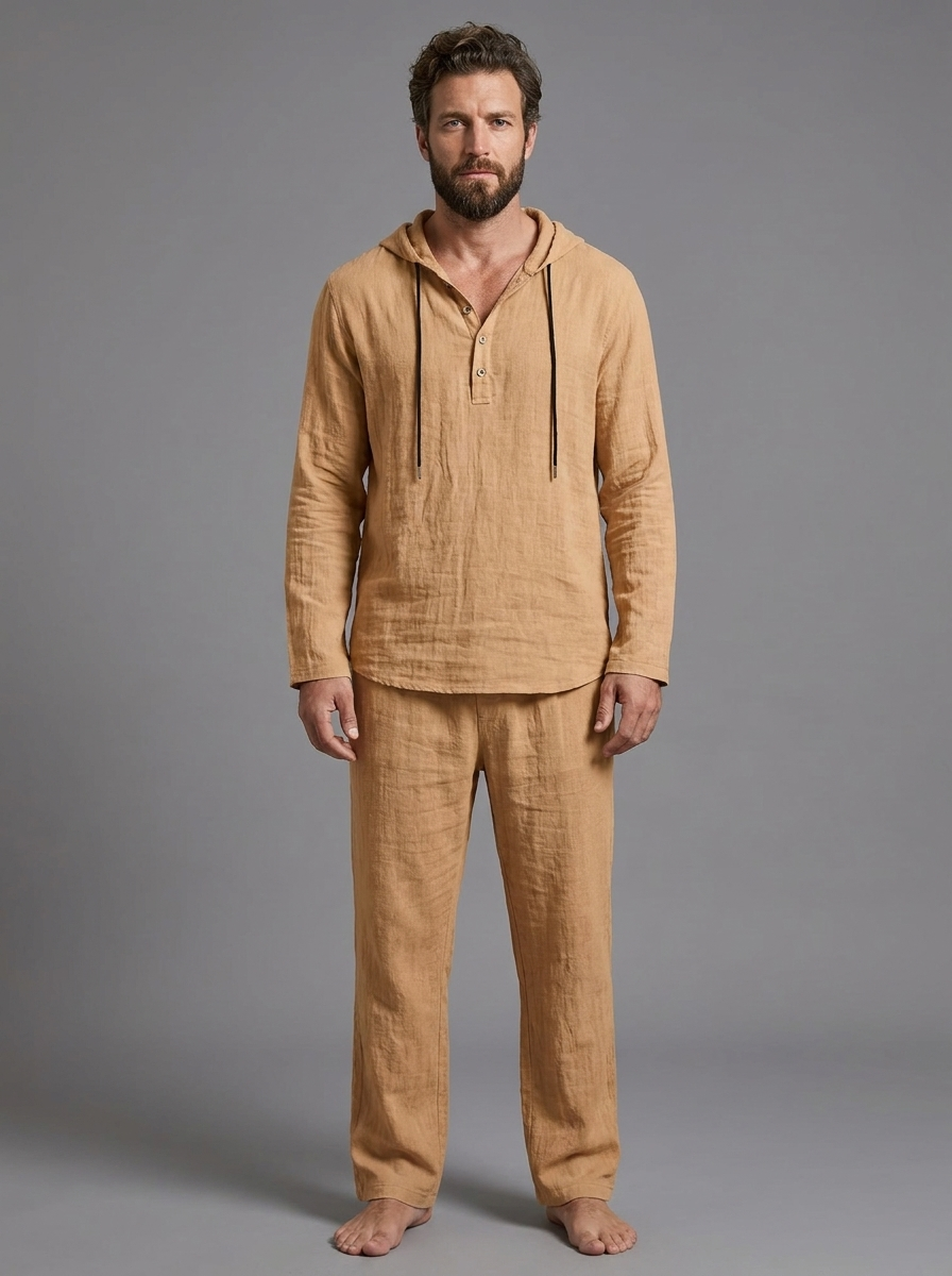 Elias | Men's Hooded Lounge Set | Drawstring Henley-Eltrendio