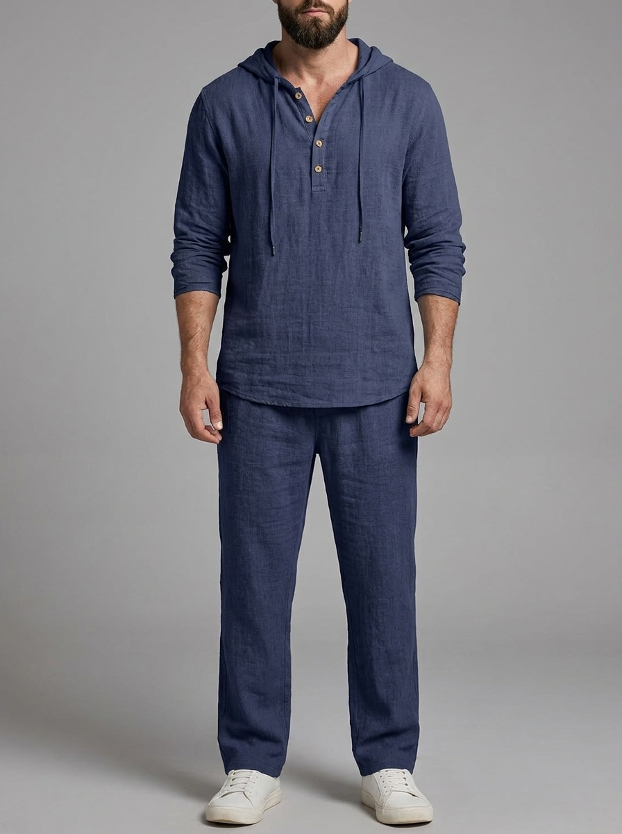 Elias | Men's Hooded Lounge Set | Drawstring Henley-Eltrendio
