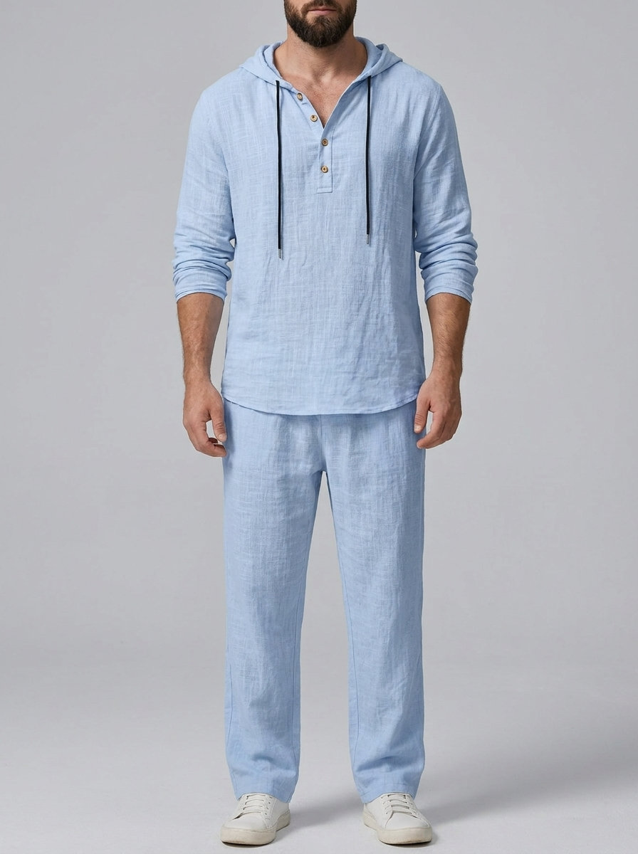 Elias | Men's Hooded Lounge Set | Drawstring Henley-Eltrendio