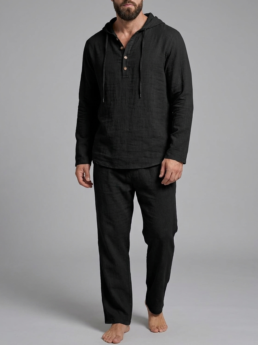 Elias | Men's Hooded Lounge Set | Drawstring Henley-Eltrendio