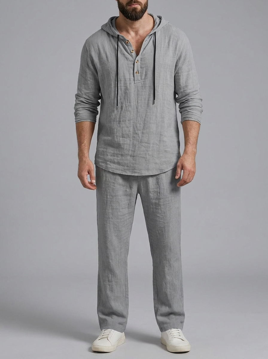 Elias | Men's Hooded Lounge Set | Drawstring Henley-Eltrendio