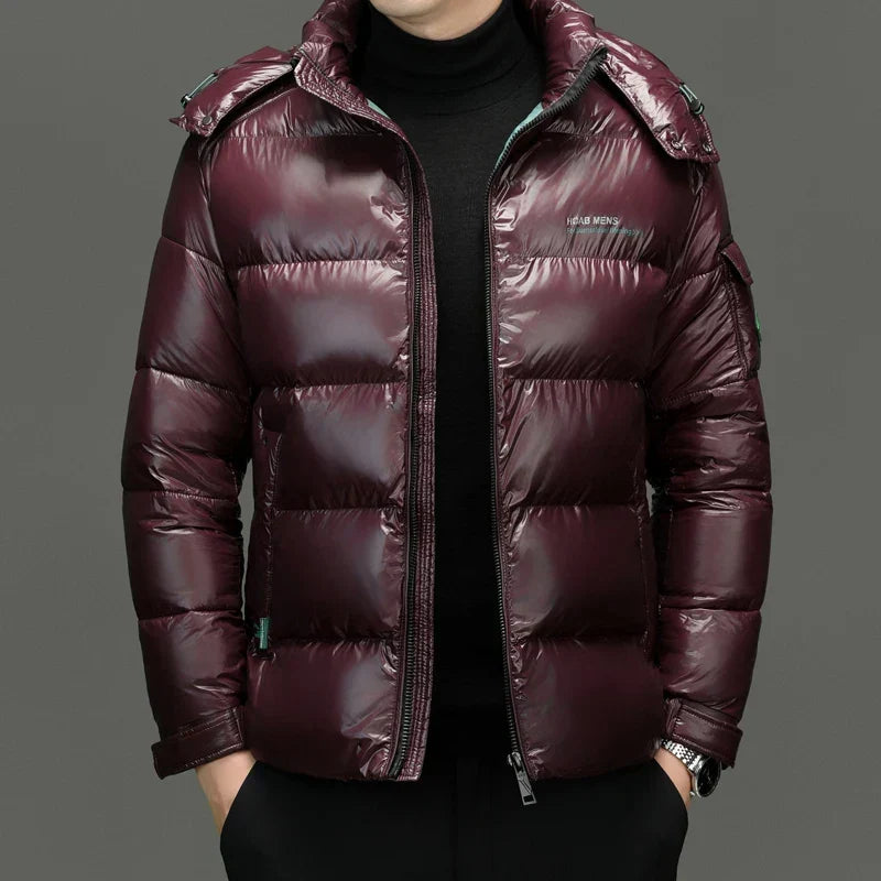 Oliver | Men's Hooded Puffer Jacket | Glossy Finish · Eltrendio