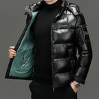 Oliver | Men's Hooded Puffer Jacket | Glossy Finish · Eltrendio