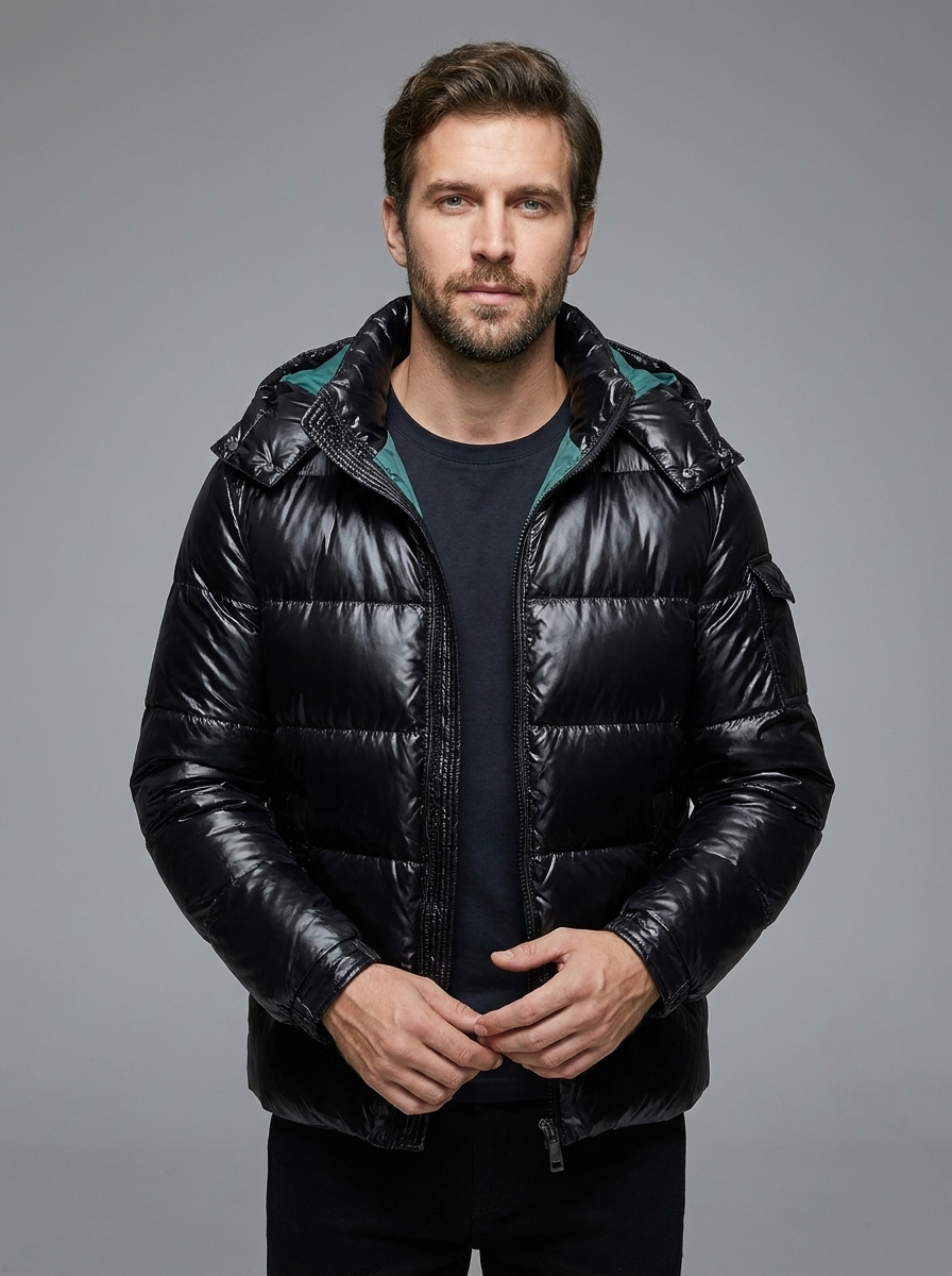 Alex | Men's Hooded Puffer Jacket | Glossy Finish-Eltrendio