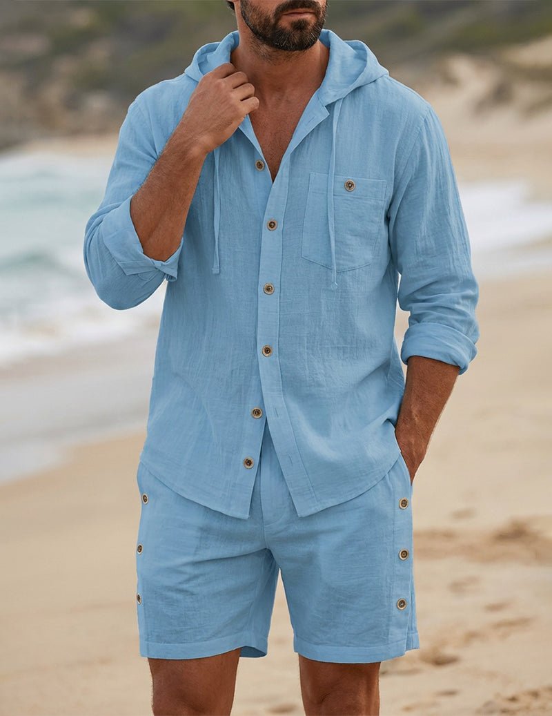 Oliver | Men's Hooded Shirt & Shorts Set | Linen · Eltrendio