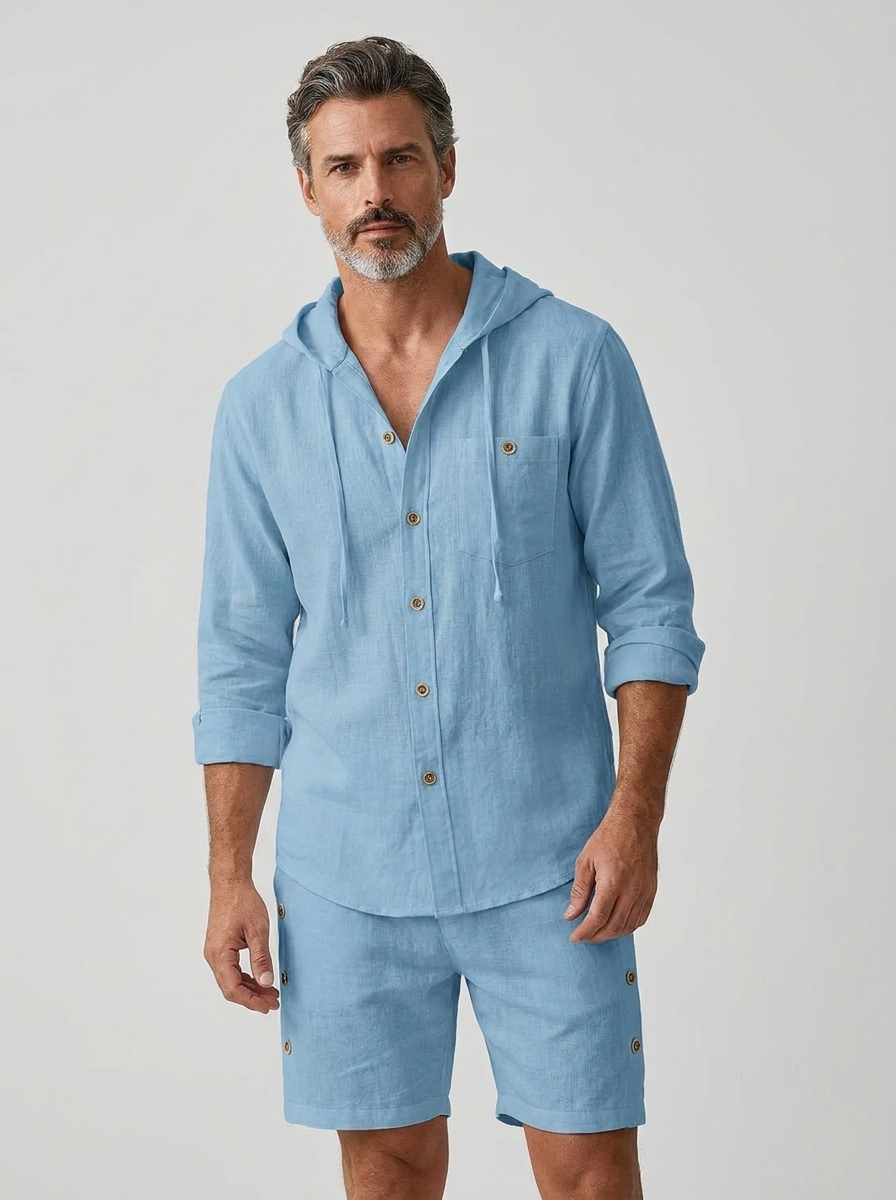 Oliver | Men's Hooded Shirt And Shorts Set | Linen-Eltrendio