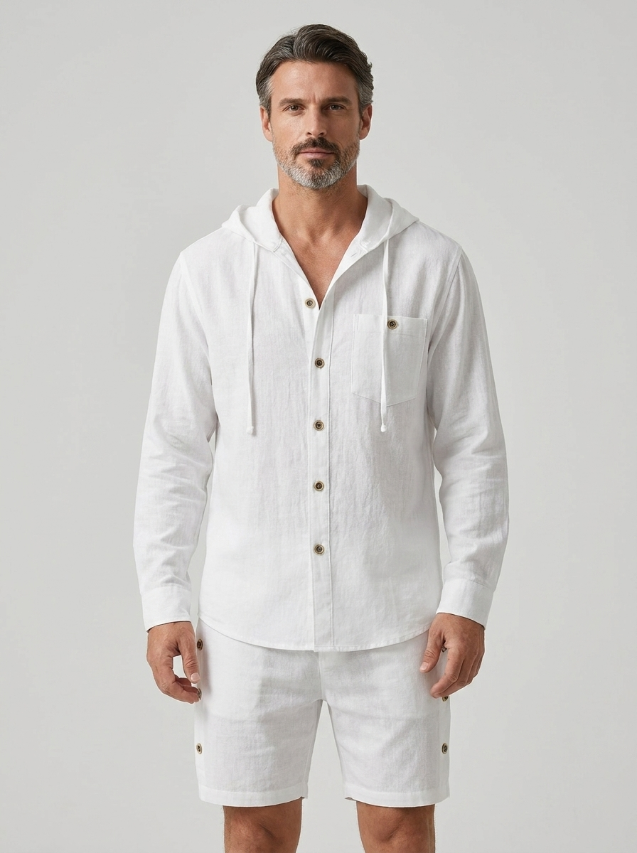 Oliver | Men's Hooded Shirt And Shorts Set | Linen-Eltrendio