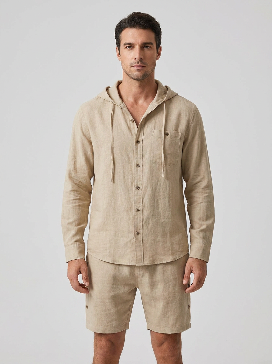 Oliver | Men's Hooded Shirt And Shorts Set | Linen-Eltrendio