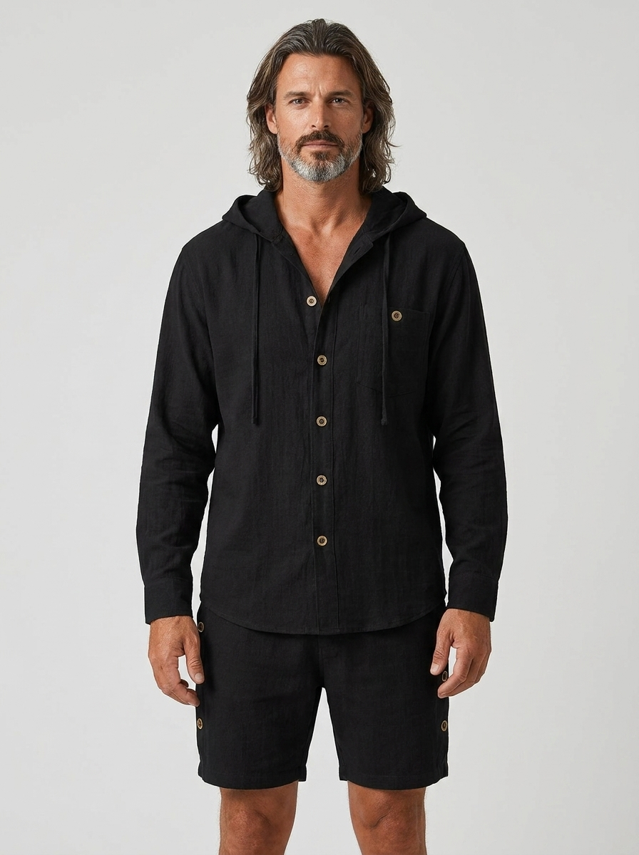 Oliver | Men's Hooded Shirt And Shorts Set | Linen-Eltrendio