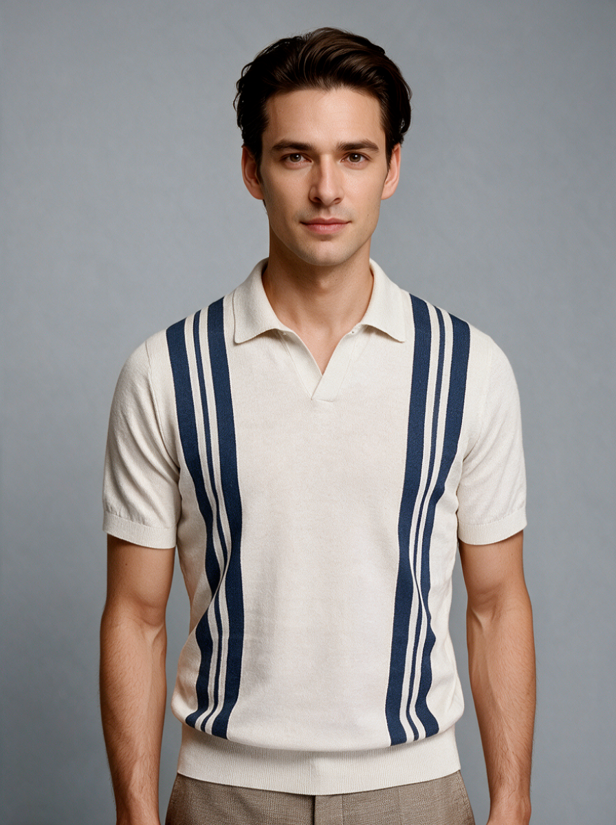 George | Men's Short-Sleeve Polo Shirt | Knitted Stripe-Eltrendio