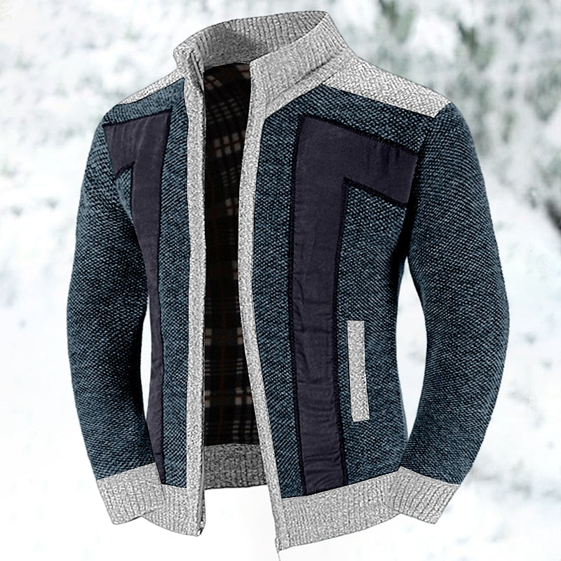 Oliver | Men's Stand Collar Cardigan | Fleece-Lined · Eltrendio