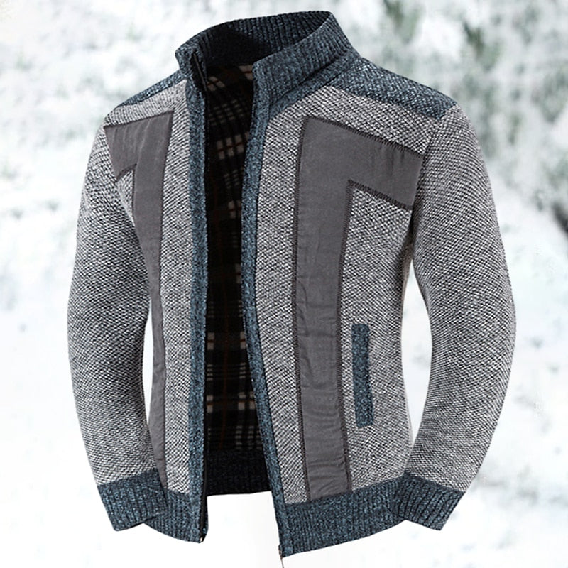 Oliver | Men's Stand Collar Cardigan | Fleece-Lined · Eltrendio