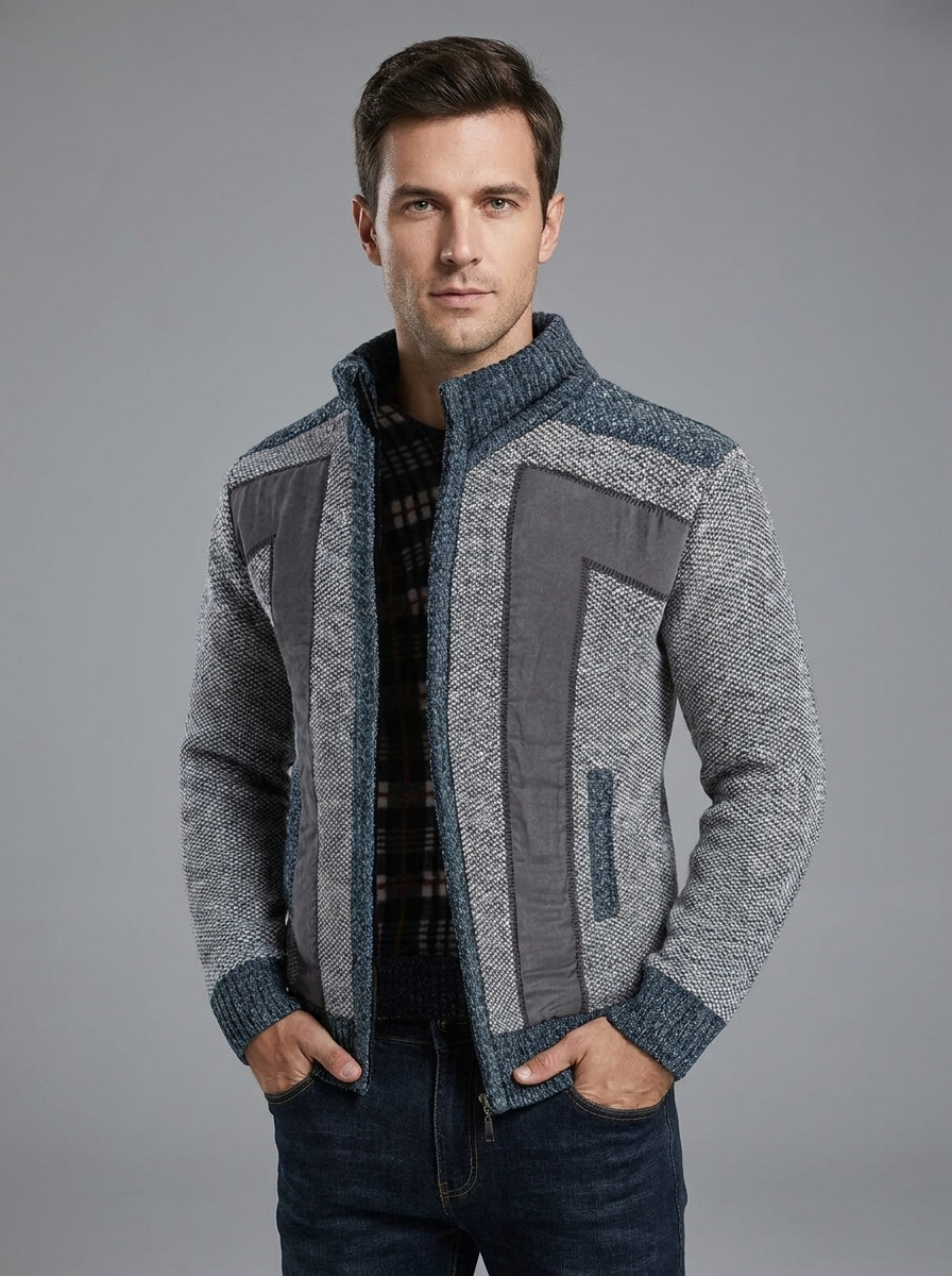 Oliver | Men's Stand Collar Cardigan | Fleece-Lined-Eltrendio