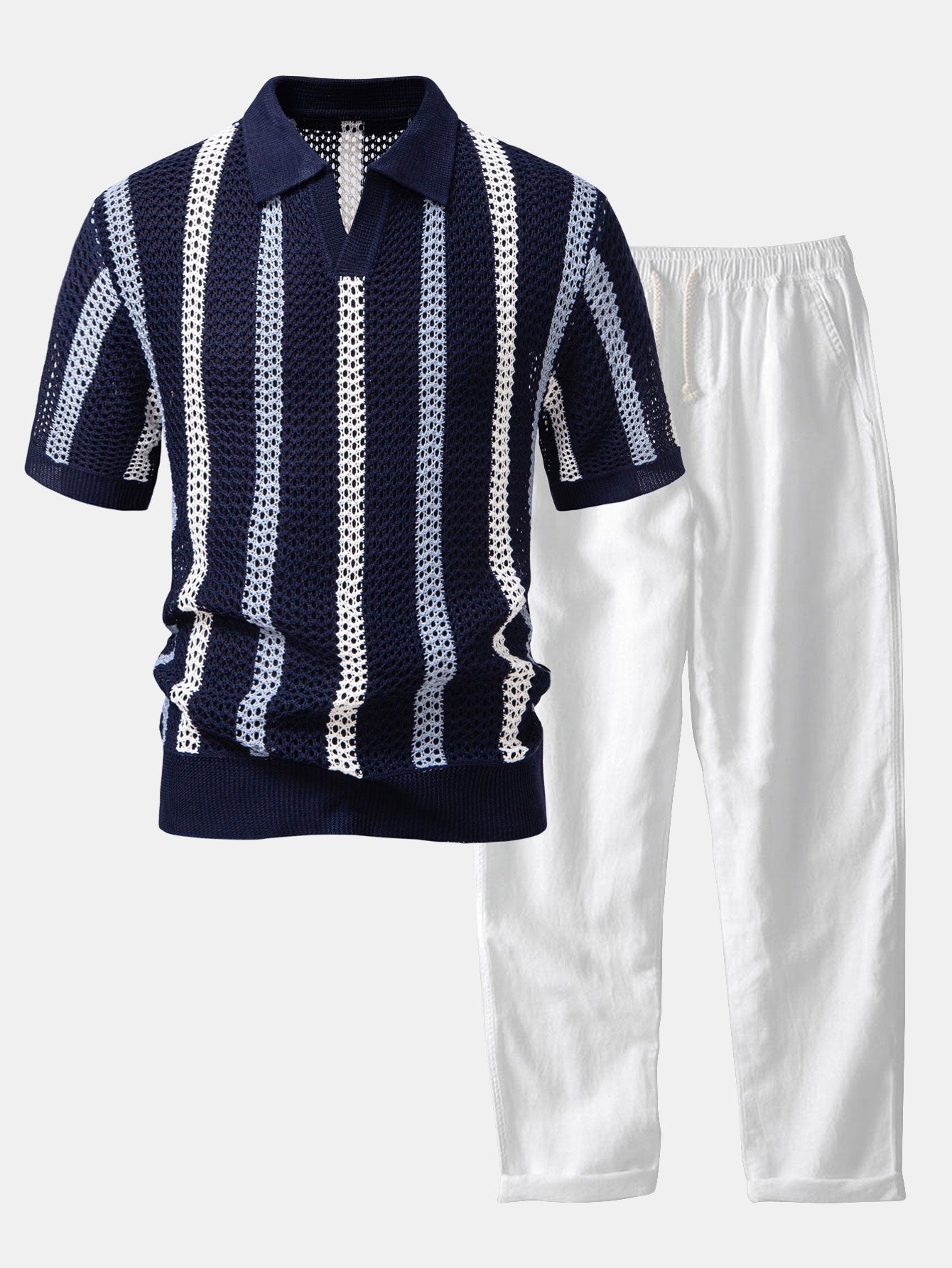 Oliver | Men's Striped Polo Set | Crochet Knit · Eltrendio